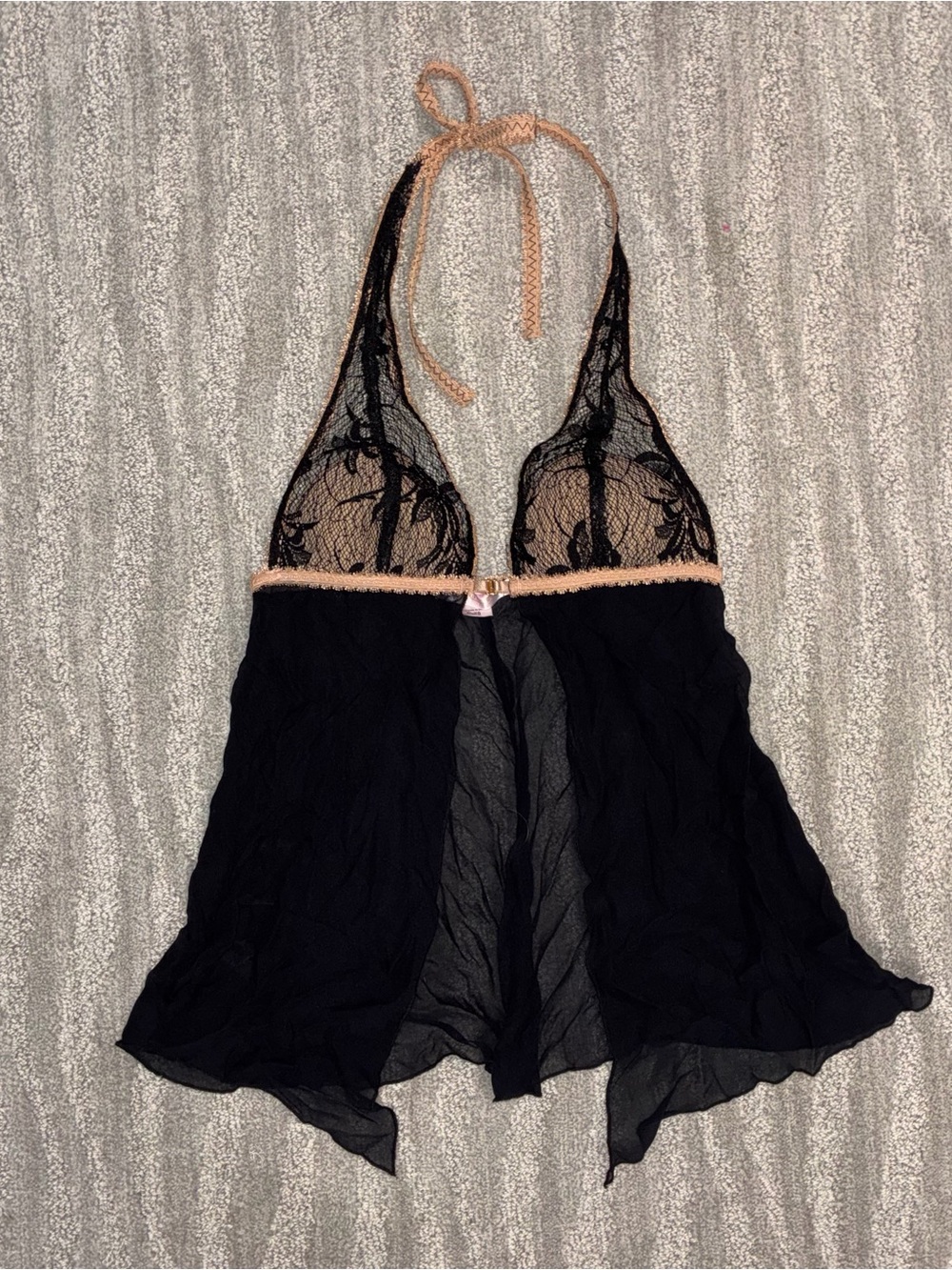 VTG Victoria’s Secret Silk Babydoll Open Front Halter Top Y2K 2006 Women’s Sz XS